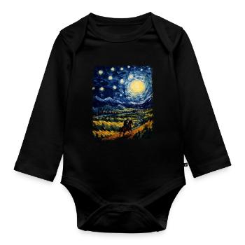 Horse Rider Riding Dressage Starry Night Painting - Organic Longsleeve Baby Bodysuit - black - Front