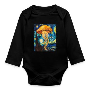 Méduse Océan Nuit étoilée Peinture - Body Bébé bio manches longues - noir - Devant