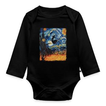 Hexe Halloween Hexen Okkultes Sternennacht Gemälde - Baby Bio-Langarm-Body - Schwarz - Vorne