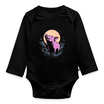 Schwein Schweinebauer Moon Howling - Baby Bio-Langarm-Body - Schwarz - Vorne