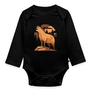 Capybara Wasserschwein Moon Howling - Baby Bio-Langarm-Body - Schwarz - Vorne