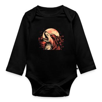 Australian Shepherd Moon Howling - Baby Bio-Langarm-Body - Schwarz - Vorne
