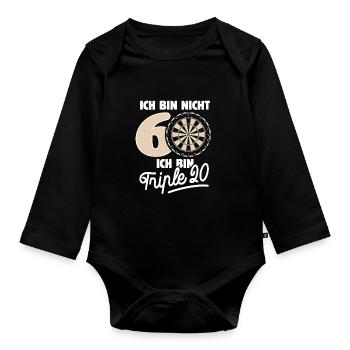 Ich bin nicht 60 ich bin Triple 20 Geburtstag Dart - Baby Bio-Langarm-Body - Schwarz - Vorne