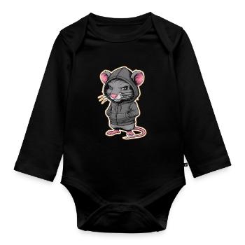 Cool Rat in a Stylish Hoodie - Funny Animals - Organic Longsleeve Baby Bodysuit - black - Front