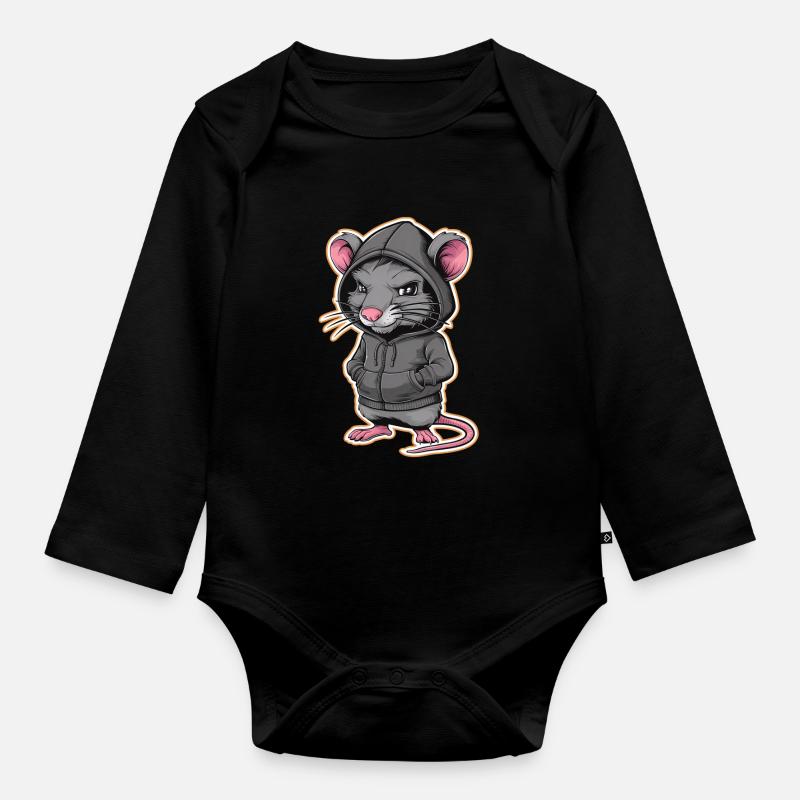 Rat cool dans un sweat à capuche élégant - Funny Animals - Body Bébé bio manches longues - noir