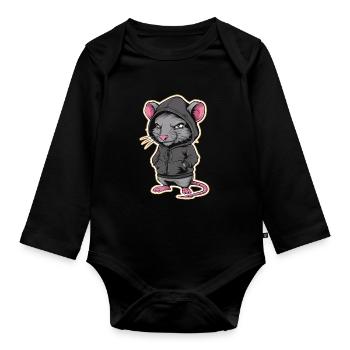 Cool Rat in a Stylish Hoodie - Funny Animals - Organic Longsleeve Baby Bodysuit - black - Front