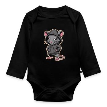 Cool Rat in a Stylish Hoodie - Funny Animals - Organic Longsleeve Baby Bodysuit - black - Front