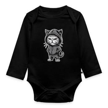 Chat en colère agacé dans un sweat à capuche élégant - Body Bébé bio manches longues - noir - Devant