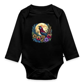 Papagei Wilde Blumen Floral Moon - Baby Bio-Langarm-Body - Schwarz - Vorne