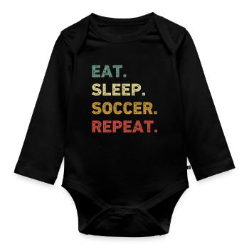 Manger dormir Soccer répéter Rétro Drôle Soccer - Body Bébé bio manches longues - noir - Devant