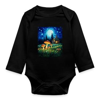 Cottagecore esthétique Nature champignon étoilé nuit Ma - Body Bébé bio manches longues - noir - Devant