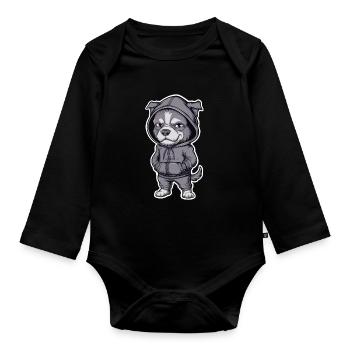 Chien cool en sweat à capuche élégant - Body Bébé bio manches longues - noir - Devant
