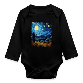 Coyote Hunt Coyote Hunter Starry Night Painting - Organic Longsleeve Baby Bodysuit - black - Front