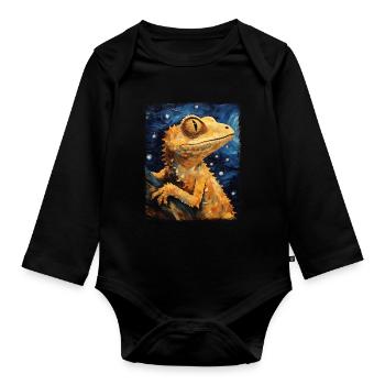 Lézard à crête Peinture de nuit étoilée - Body Bébé bio manches longues - noir - Devant