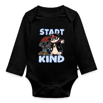 Stadtkind Design mit Hund und Katze im Hip Hop Sti - Baby Bio-Langarm-Body - Schwarz - Vorne