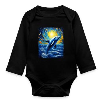 Dolphin Sea Animal Starry Night Painting - Organic Longsleeve Baby Bodysuit - black - Front