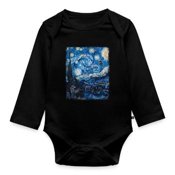 Pigeon Hunt Pigeon Hunter Starry Night Painting - Organic Longsleeve Baby Bodysuit - black - Front