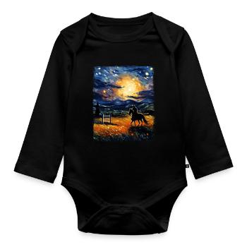 Dressage Horse Riding Equestrian Starry Night Painting - Organic Longsleeve Baby Bodysuit - black - Front