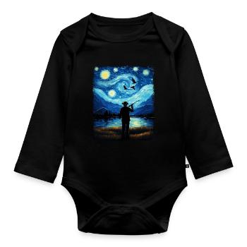 Duck Hunter Duck Hunt Starry Night Painting - Organic Longsleeve Baby Bodysuit - black - Front