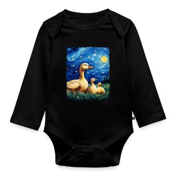 Ducks Birds Starry Night Painting - Organic Longsleeve Baby Bodysuit - black - Front