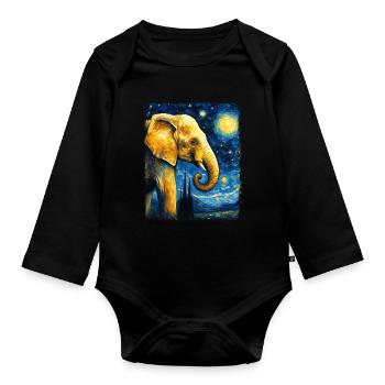 Éléphant Animal Nuit étoilée Peinture - Body Bébé bio manches longues - noir - Devant