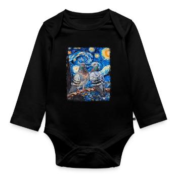 Dove Birds Starry Night Painting - Organic Longsleeve Baby Bodysuit - black - Front