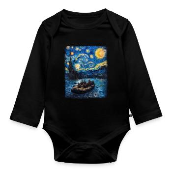 Rafting Rivière Paddle Nuit étoilée Peinture - Body Bébé bio manches longues - noir - Devant