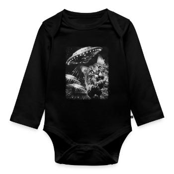 Maine Coon Cat UFO Alien Alien Selfie - Organic Longsleeve Baby Bodysuit - black - Front