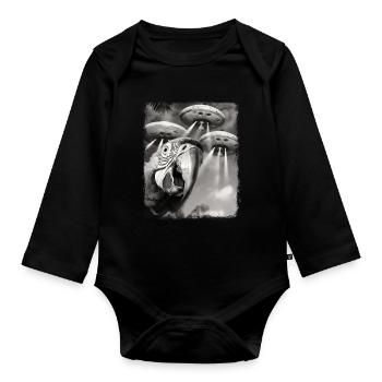 Macaw Parrot Bird UFO Alien Alien Selfie - Organic Longsleeve Baby Bodysuit - black - Front