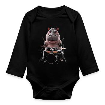 Nilpferd Schlagzeug - Baby Bio-Langarm-Body - Schwarz - Vorne