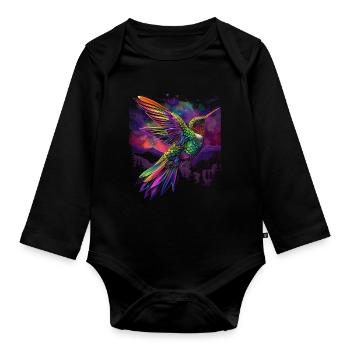 Kolibri Vogel Popart - Baby Bio-Langarm-Body - Schwarz - Vorne
