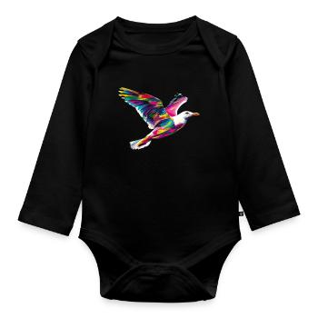 Mouette Mouette Oiseau de mer Popart - Body Bébé bio manches longues - noir - Devant