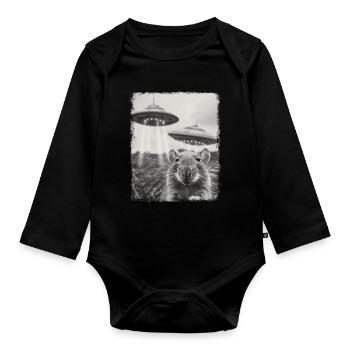 Rat Mouse UFO Alien Alien Selfie - Organic Longsleeve Baby Bodysuit - black - Front