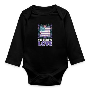 Suizidbewusstsein: Du verdienst Liebe - Baby Bio-Langarm-Body - Schwarz - Vorne