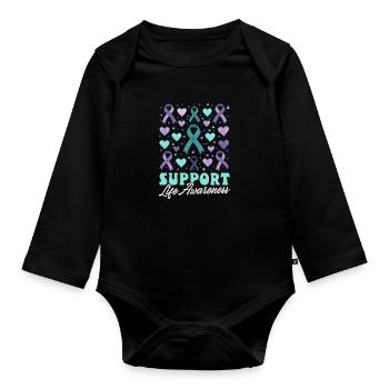 Suicide Awareness Support Life Awareness - Organic Longsleeve Baby Bodysuit - black - Front