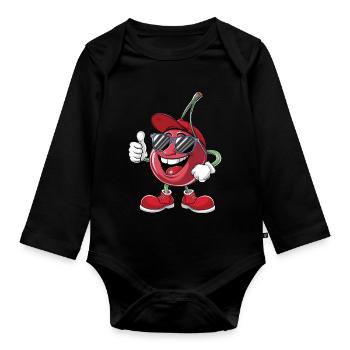 Kirsche - Baby Bio-Langarm-Body - Schwarz - Vorne