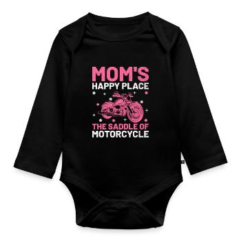 Mom's Happy Place The Saddle Of Motorcycle Motorcy - Organic Longsleeve Baby Bodysuit - black - Front