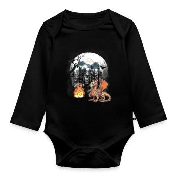 Drache Drachen Fabel Mittelalter Märchen Myth Wald - Baby Bio-Langarm-Body - Schwarz - Vorne
