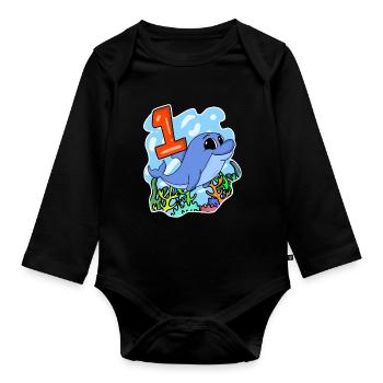 1 an - Inscription à l’école - Motif dauphin - Numéro 1 - Body Bébé bio manches longues - noir - Devant