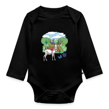 Rothirsch Wild Rehbock Schmetterlinge Natur Garten - Baby Bio-Langarm-Body - Schwarz - Vorne