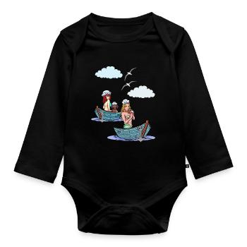Seefahrt Boot Boote maritim Seemann Matrosen - Baby Bio-Langarm-Body - Schwarz - Vorne