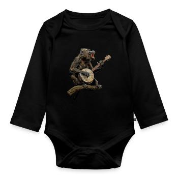 Baboon Monkey Bluegrass Banjo Spieler - Baby Bio-Langarm-Body - Schwarz - Vorne