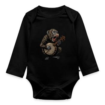 Baboon Monkey Bluegrass Banjo Player - Organic Longsleeve Baby Bodysuit - black - Front