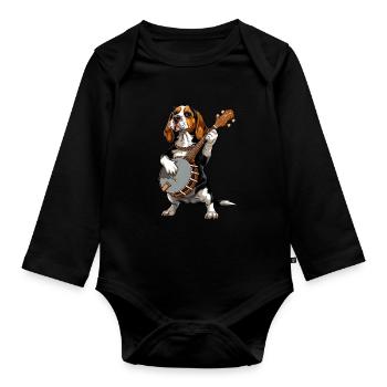 Beagle Dog Joueur de banjo bluegrass - Body Bébé bio manches longues - noir - Devant