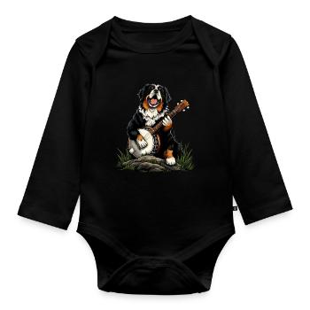 Bouvier Bernois Joueur de Banjo Bluegrass - Body Bébé bio manches longues - noir - Devant