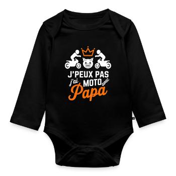 Biker with Dad - I Can't I Have Motorcycle - Organic Longsleeve Baby Bodysuit - black - Front