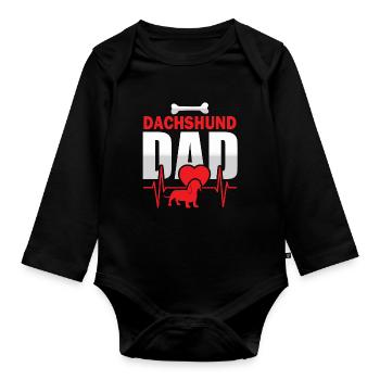 Dackel Teckel Kurzhaardackel Dachshund Papa Vater - Baby Bio-Langarm-Body - Schwarz - Vorne