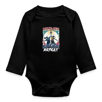Lustiger Volleyball Stoß, Satz, Spike, Wiederholung - Baby Bio-Langarm-Body - Schwarz - Vorne