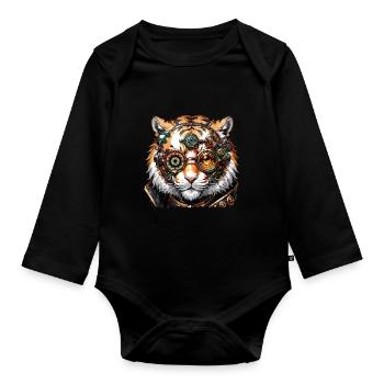 Steampunk Tiger Geschenk Kinder Tiger - Baby Bio-Langarm-Body - Schwarz - Vorne