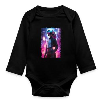 Cyberpunk VR Girl - Futuristische virtuelle Realität - Baby Bio-Langarm-Body - Schwarz - Vorne